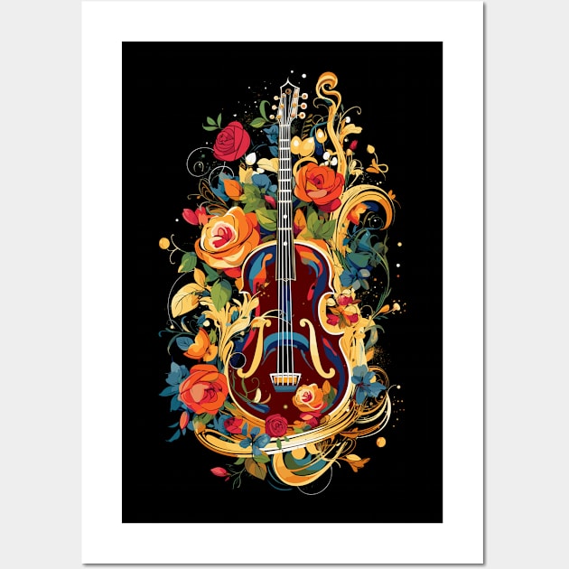 Guitar & Roses V1 Wall Art by Peter Awax